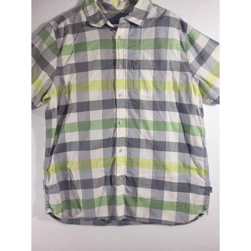 The North Face Short Sleeve Button Up Shirt Lime Green Plaid Size XL Mens